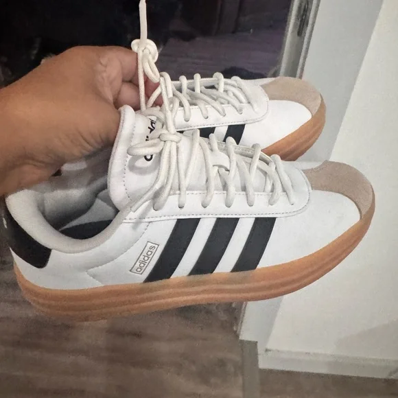 Adidas White and Black Sneakers with Tan Sole - Picture 4 of 5